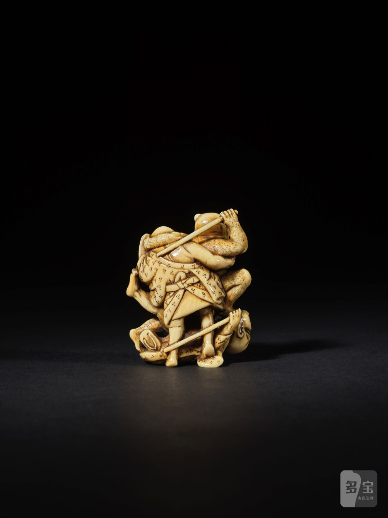 象牙彫根付 坊主の喧嘩 銘「是楽」 19世紀 | NETSUKE EN IVOIRE REPRÉSENTANT TROIS AVEUGLES SE BATTANT - 图8